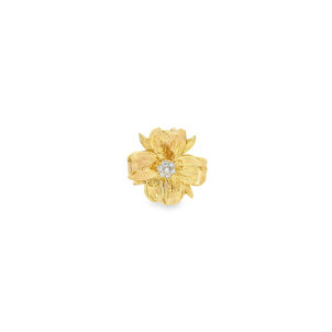 14KY GC Org Textured .18ct Lab Diamond Dogwood Pendant Large