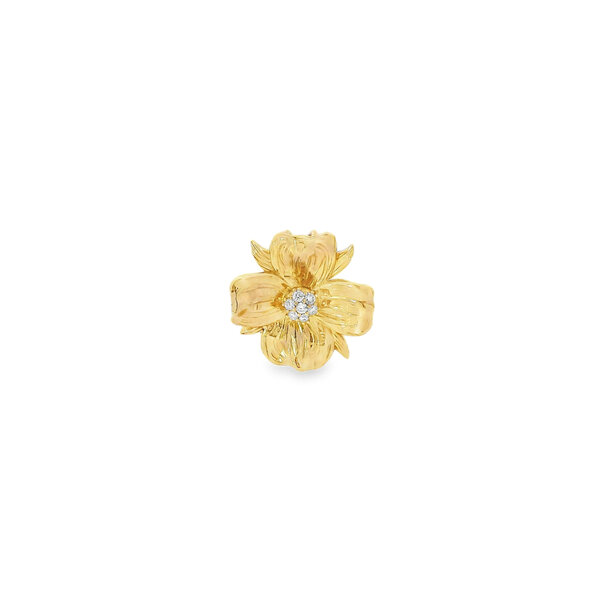 14K Yellow Gold GC Original Textured .18ct Lab Diamond Dogwood Pendant Large