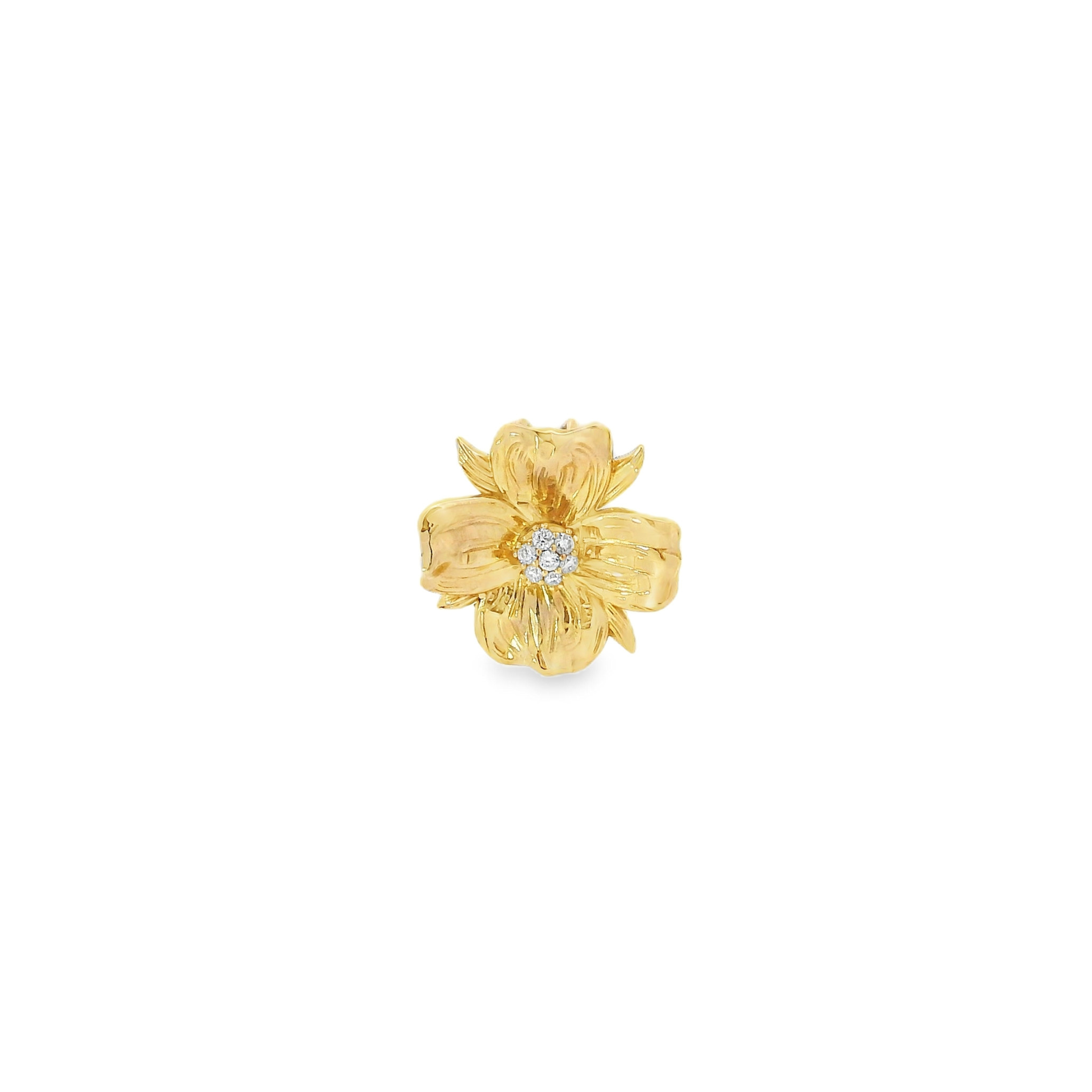 Diviny ゴールド グリーンフォーク 花デザイン 14KY GC Org Textured .18ct Lab Dia Dogwood Pendant Large - Gold