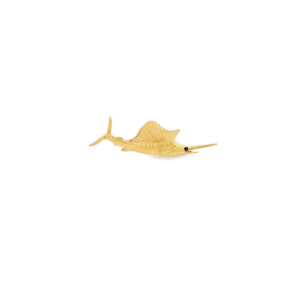 14K Yellow Gold Estate .02ct Sapphire Sailfish Pendant