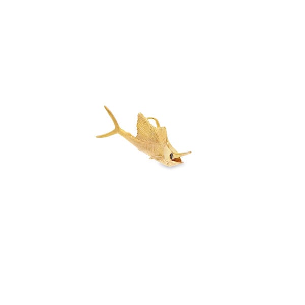 14K Yellow Gold Estate .02ct Sapphire Sailfish Pendant