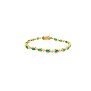 14KY 4.43ct Bezel Emerald .70ct Dia Tennis Bracelet 7.25"
