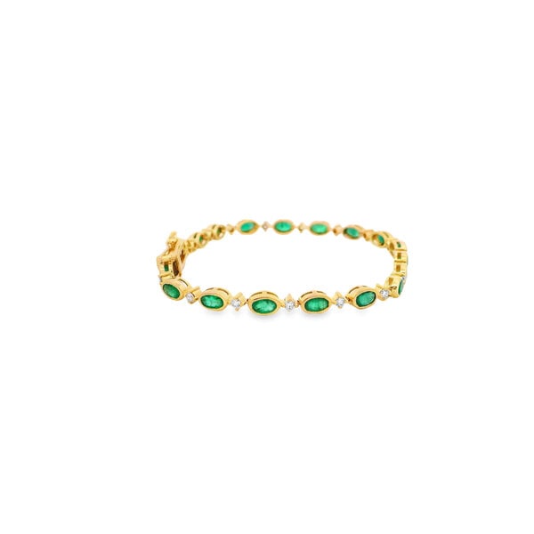 14K Yellow Gold 4.43ct Bezel Emerald .70ct Diamond Tennis Bracelet 7.25"