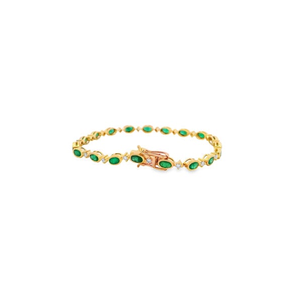 14K Yellow Gold 4.43ct Bezel Emerald .70ct Diamond Tennis Bracelet 7.25"