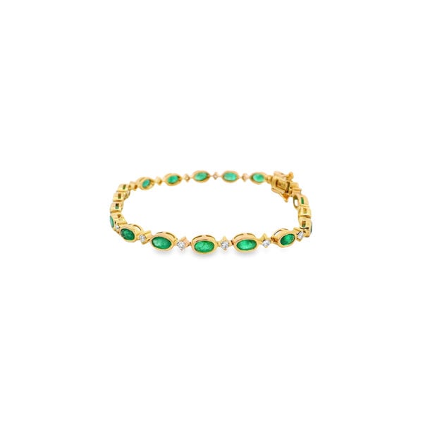 14K Yellow Gold 4.43ct Bezel Emerald .70ct Diamond Tennis Bracelet 7.25"