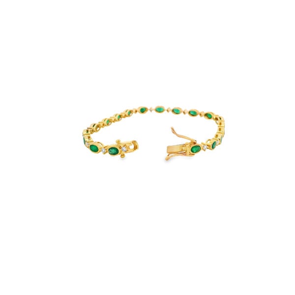 14K Yellow Gold 4.43ct Bezel Emerald .70ct Diamond Tennis Bracelet 7.25"