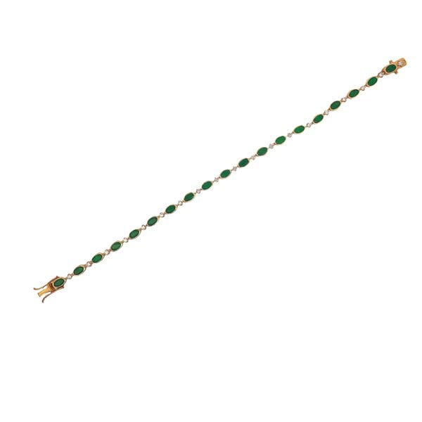 14K Yellow Gold 4.43ct Bezel Emerald .70ct Diamond Tennis Bracelet 7.25"