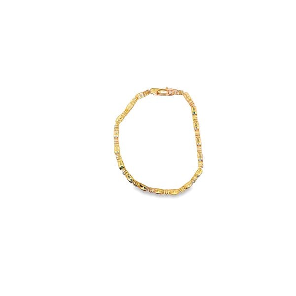 14K Yellow Gold 4.43ct Bezel Emerald .70ct Diamond Tennis Bracelet 7.25"