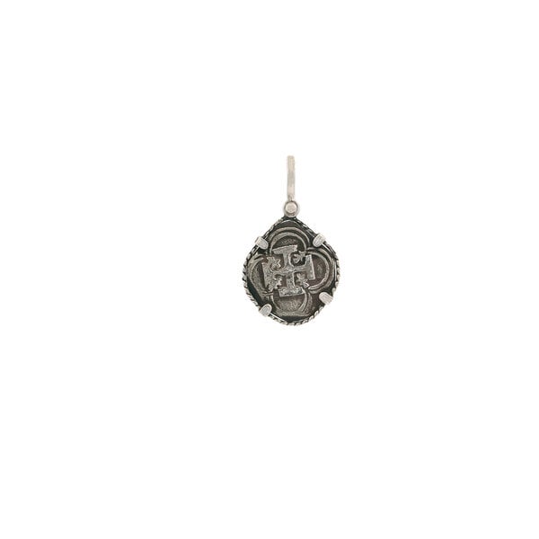 Sterling Silver & Authentic Silver Replica Atocha Coin Rope Bezel Pendant 31x18mm