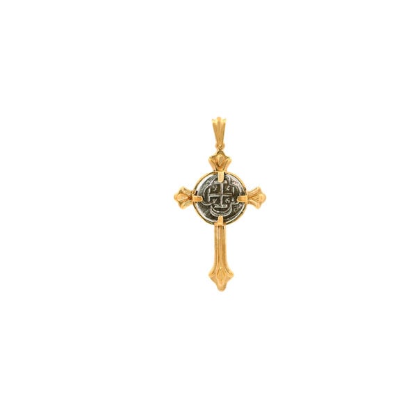 14K Yellow Gold & Authentic Sterling Silver Atocha Replica Coin Cross* With Certificate of Authenticity