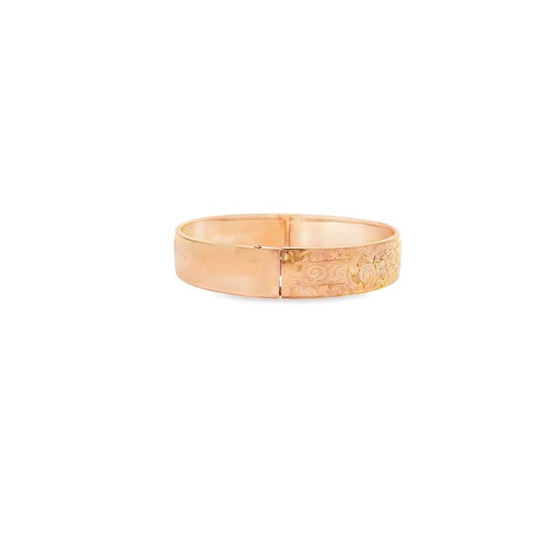 Gold Filled 1940's 12mm Flat Swirl Filigree Bangle 7.5"