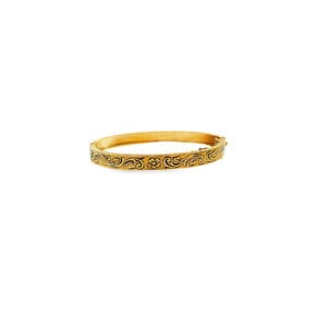 Gold Filled Victorian 5mm Enamel Filigree Hinged Baby Bangle 6" w Safety Chain