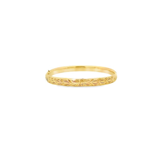 Gold Filled 1930's 6.5mm Rolled Edge Etched Hinged Bangle 7.25"