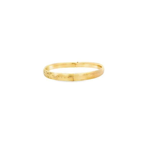 Gold Filled 1930's 6.5mm Rolled Edge Etched Hinged Bangle 7.25"