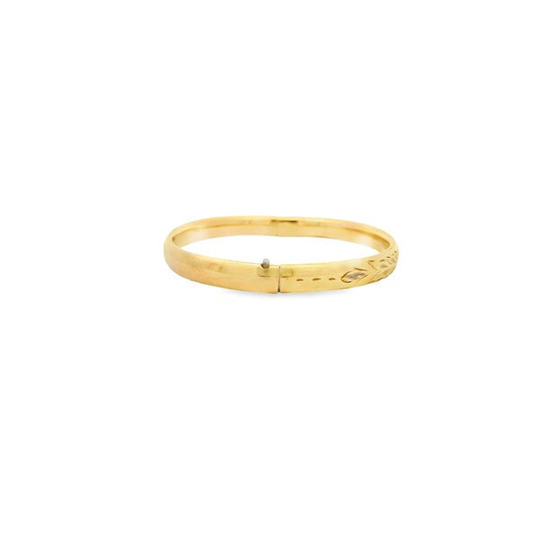 Gold Filled 1930's 6.5mm Rolled Edge Etched Hinged Bangle 7.25"