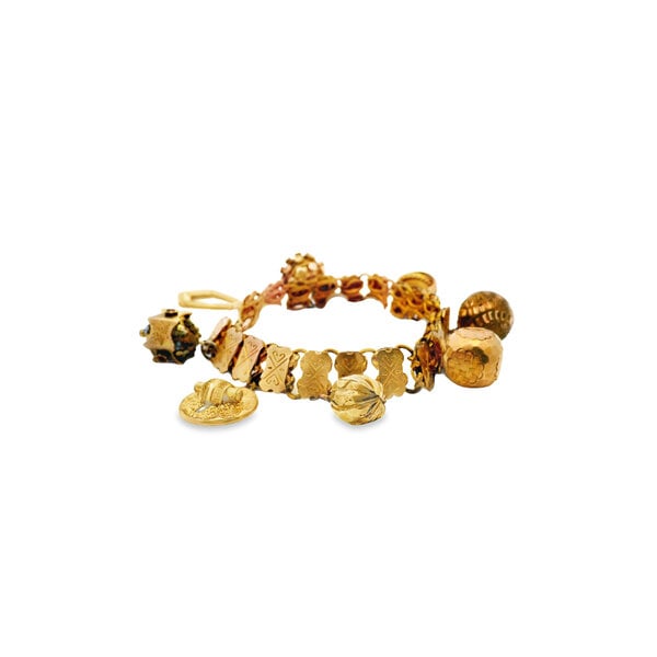 Gold Filled 11mm Textured Link Charm Bracelet with 8 Charms 8"