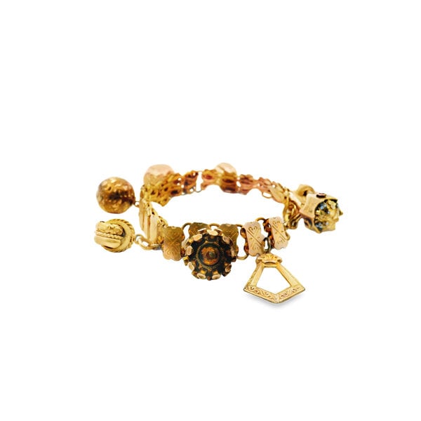 Gold Filled 11mm Textured Link Charm Bracelet with 8 Charms 8"