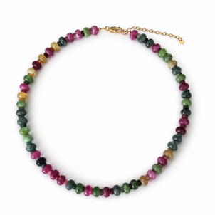 GF Mixed Color Tourmaline & Jade Beaded Necklace 16"-18.5" ADJ