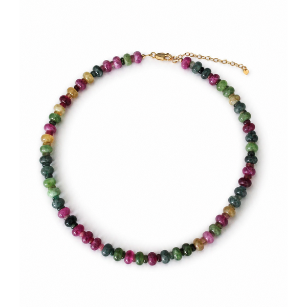 Gold Filled Mixed Color Tourmaline & Jade Beaded Necklace 16"-18.5" Adjustable