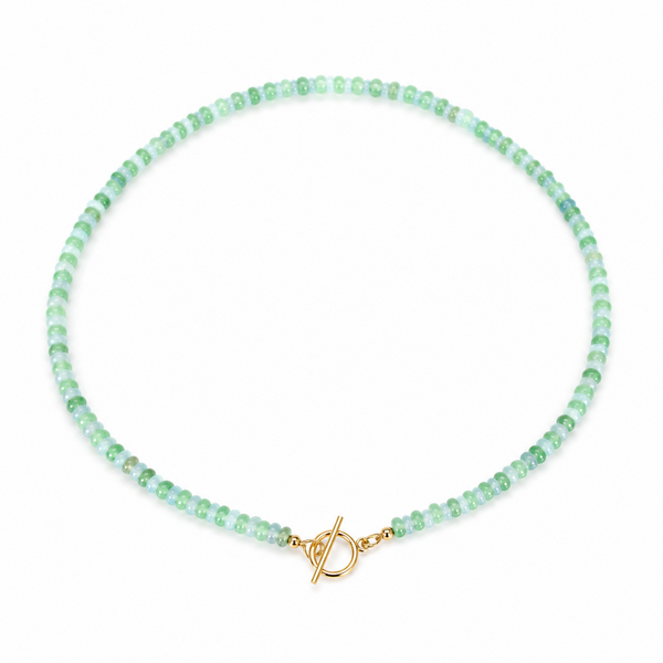 Gold Filled Green & Blue Jade Handcrafted Beaded Necklace with Toggle Clasp 16.75"
