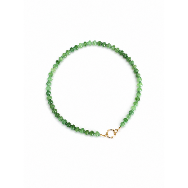 Gold Filled Green Jade Handcrafted Beaded Necklace w Push Clasp 17.5"