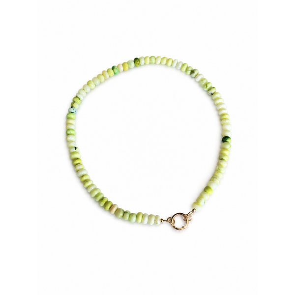 Gold Filled Green/Yellow Opal Handcrafted  Beaded Necklace w Push Clasp 17.5"