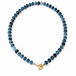 GF Blue Jade Handcrafted Beaded Necklace with Toggle Clasp 16.75"