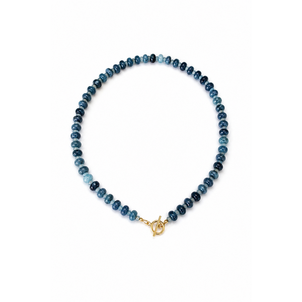 Gold Filled Blue Jade Handcrafted Beaded Necklace with Toggle Clasp 16.75"