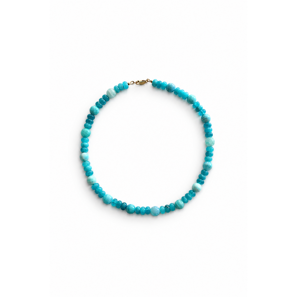 Gold Filled Teal Jade & Hemimorphite Beaded Necklace 17"