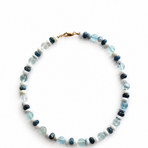 GF Blue Jade,Blue/White Indian Opal & Aqua Beaded Necklace 16"
