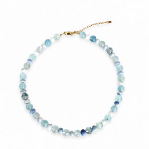 GF 9mm Aqua & Bluish White Indian Opal Beaded Necklace 16"-18.5" ADJ