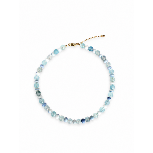 Gold Filled 9mm Aqua & Bluish White Indian Opal Beaded Necklace 16"-18.5" Adjustable