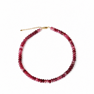 GF 8x5mm Dark Pink Jade Beaded Necklace 16"-18.5" ADJ