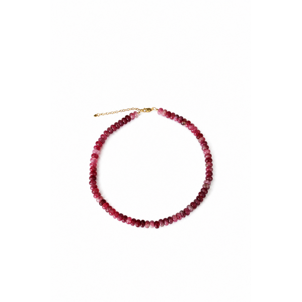 Gold Filled 8x5mm Dark Pink Jade Beaded Necklace 16"-18.5" Adjustable