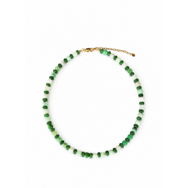 Gold Filled Mixed Green Jade & Chryoprase Beaded Necklace 16"-18" Adjustable