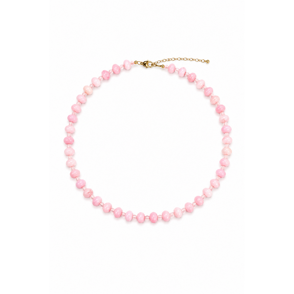 Gold Filled Pink Opal & Rose Quartz Beaded Necklace 16"-18.5"