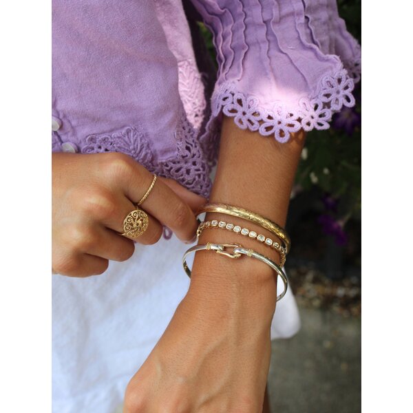 Gold Filled 1930's 6.5mm Rolled Edge Etched Hinged Bangle 7.25"