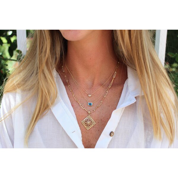 14K Yellow Gold 1ct East to West Blue Topaz .02ct Diamond Split Chain Bezel Necklace 18"