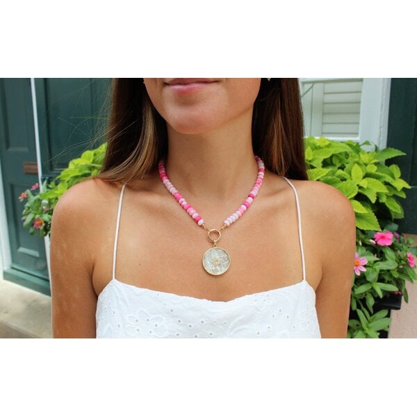 Gold Filled Pink Indian Opal Handcrafted Beaded Necklace with Push Clasp 16.5"