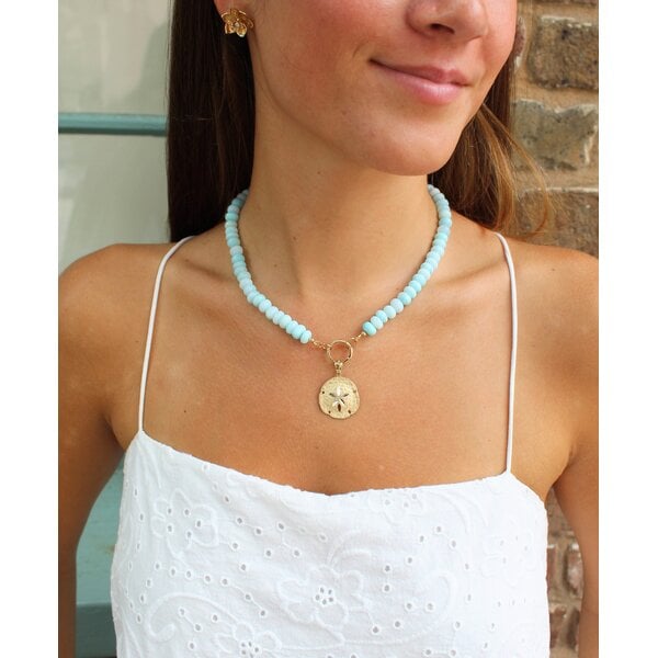 Gold Filled Sky Blue Opal Beaded Necklace w Push Clasp 17"