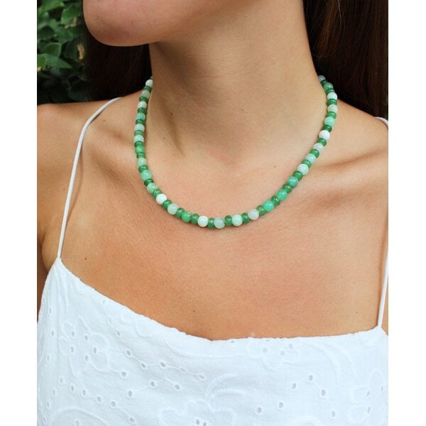 Gold Filled Mixed Green Jade & Chryoprase Beaded Necklace 16"-18" Adjustable