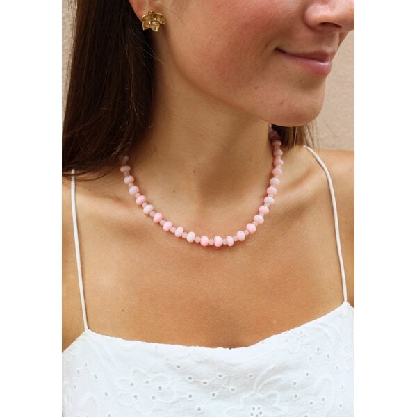 Gold Filled Pink Opal & Rose Quartz Beaded Necklace 16"-18.5"