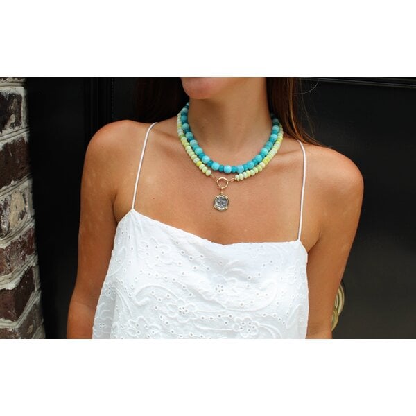 Gold Filled Teal Jade & Hemimorphite Beaded Necklace 16"-18.5" Adjustable