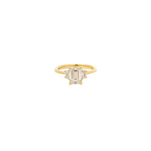 14KY 1.82tdw Emerald Cut Lab Dia & Trapezoid Lab Dia Ring Sz 6.75
