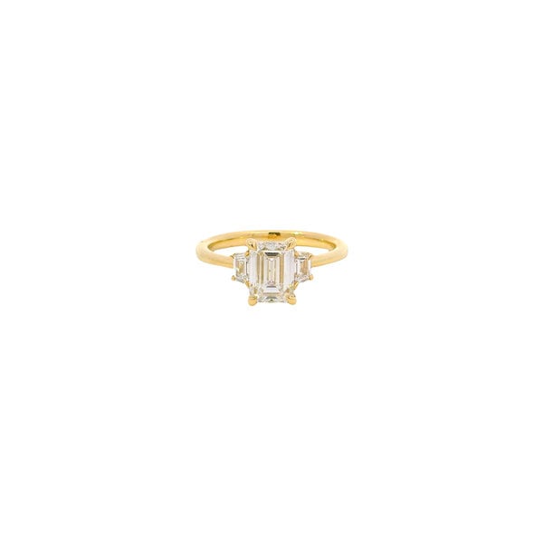 14K Yellow Gold 1.82ct Total Diamond Weight Emerald Cut Lab Diamond & Trapezoid Lab Diamond Ring Size 6.75