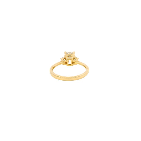 14K Yellow Gold 1.82ct Total Diamond Weight Emerald Cut Lab Diamond & Trapezoid Lab Diamond Ring Size 6.75
