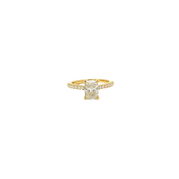 14K Yellow Gold 2ct Total Diamond Weight Elongated Cush Lab Diamond Ring with Hidden Halo Size 7