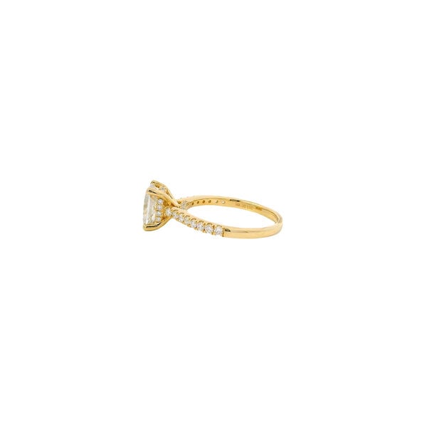 14K Yellow Gold 2ct Total Diamond Weight Elongated Cush Lab Diamond Ring with Hidden Halo Size 7