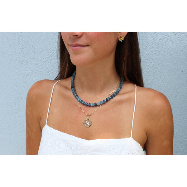 Gold Filled Blue Jade Handcrafted Beaded Necklace with Toggle Clasp 16.75"