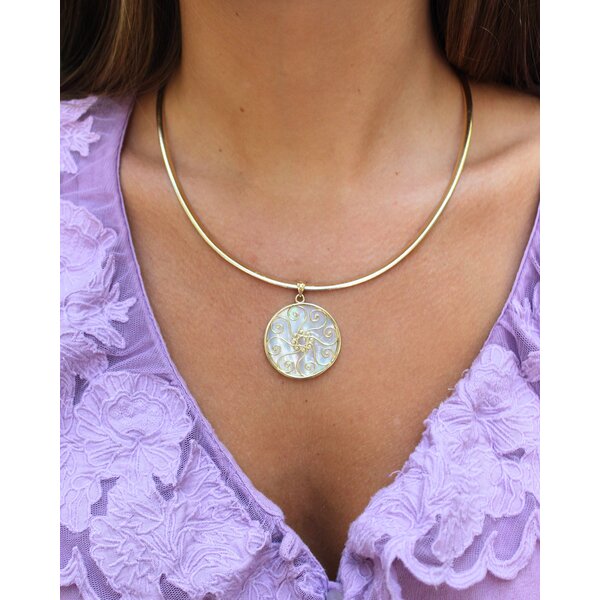 14K Yellow Gold Mother of Pearl Pirate Gate Pendant